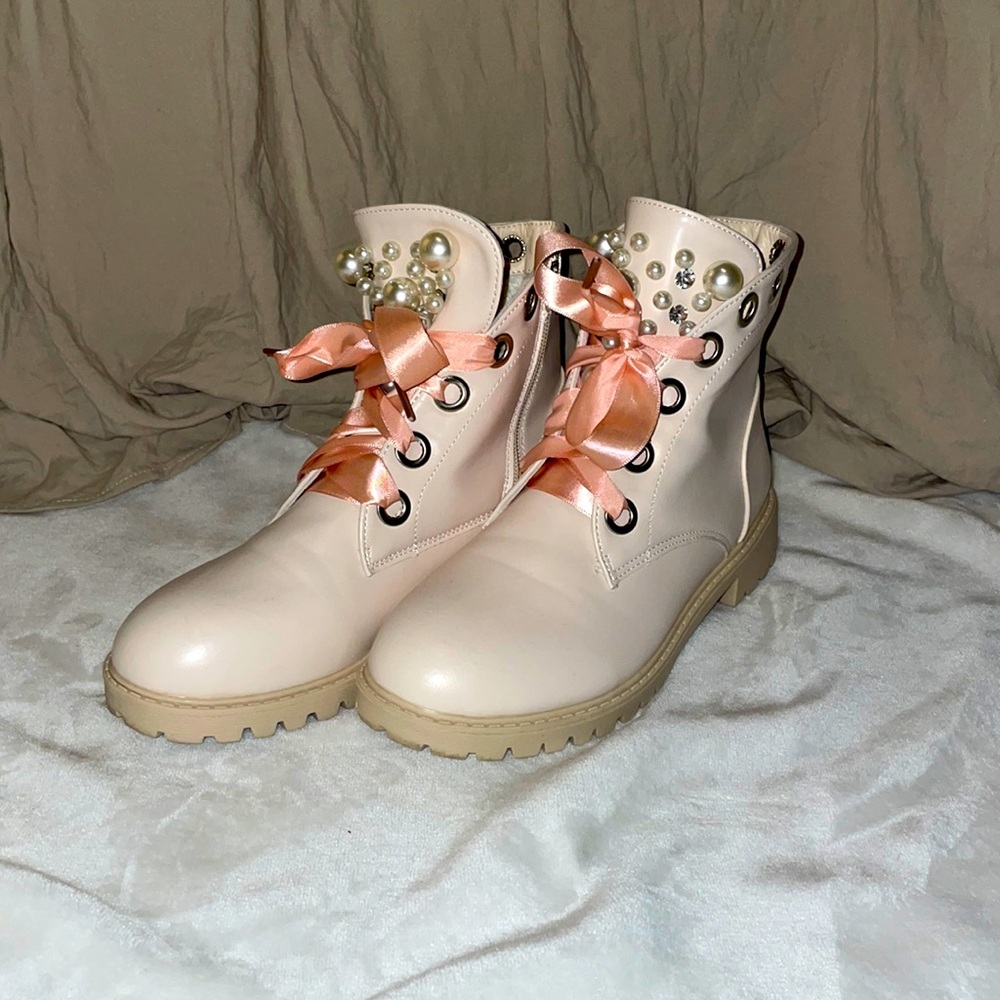 Pink boots with pearls, size 38